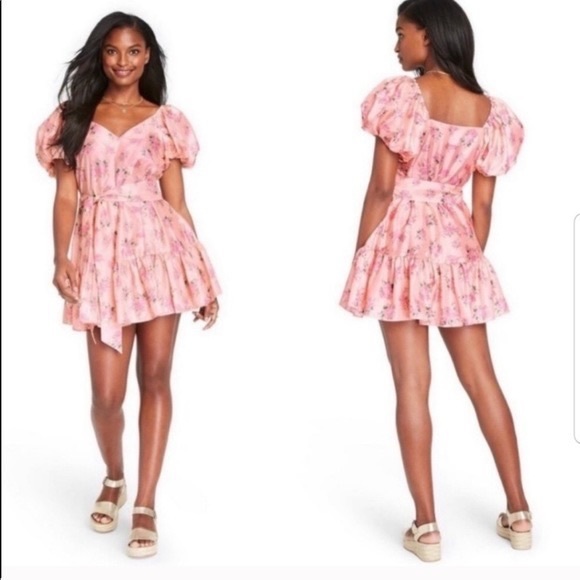 LoveShack Fancy Mini Floral Pink Dress Balloon Sleeves Size 6 - Picture 3 of 16